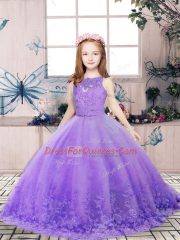 Lavender Girls Pageant Dresses Party and Wedding Party with Lace and Appliques Scoop Sleeveless Backless