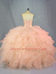 Peach Sweetheart Neckline Beading and Ruffles Sweet 16 Dresses Sleeveless Lace Up