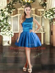 Stunning Ball Gowns Prom Dresses Blue Scoop Tulle Sleeveless Mini Length Lace Up