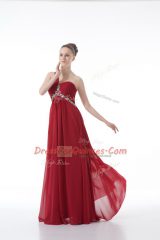 Perfect Red Prom Dress Prom and Party and Military Ball with Beading and Ruching One Shoulder Sleeveless Backless