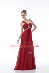 Perfect Red Prom Dress Prom and Party and Military Ball with Beading and Ruching One Shoulder Sleeveless Backless