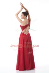 Perfect Red Prom Dress Prom and Party and Military Ball with Beading and Ruching One Shoulder Sleeveless Backless