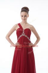 Perfect Red Prom Dress Prom and Party and Military Ball with Beading and Ruching One Shoulder Sleeveless Backless