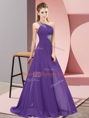 Extravagant Purple One Shoulder Lace Up Beading Prom Dresses Sleeveless