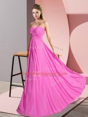 Empire Dress for Prom Rose Pink Sweetheart Chiffon Sleeveless Floor Length Lace Up