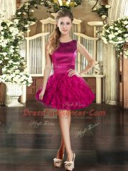 Fuchsia Lace Up Scoop Ruffles Dress for Prom Tulle Sleeveless