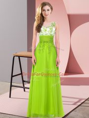 Yellow Green Empire Chiffon Scoop Sleeveless Appliques Floor Length Backless Quinceanera Dama Dress
