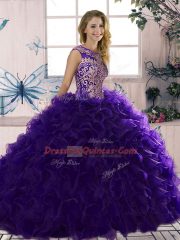 Beautiful Scoop Sleeveless Organza 15th Birthday Dress Beading and Ruffles Lace Up