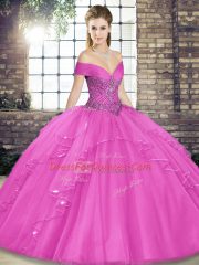 Floor Length Lilac Quinceanera Gown Tulle Sleeveless Beading and Ruffles