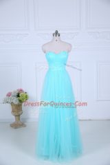 Smart Aqua Blue Sweetheart Neckline Ruching Vestidos de Damas Sleeveless Zipper