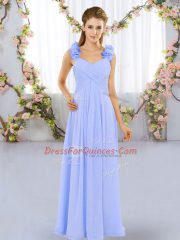 Sweet Empire Damas Dress Lavender Straps Chiffon Sleeveless Floor Length Lace Up