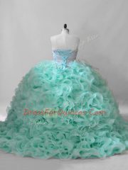 Apple Green Sleeveless Beading Lace Up Quinceanera Gowns