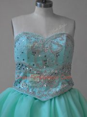 Apple Green Sleeveless Beading Lace Up Quinceanera Gowns