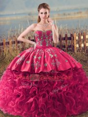 Noble Sweetheart Sleeveless Lace Up Quinceanera Gowns Coral Red Fabric With Rolling Flowers