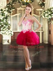 Red Sweetheart Neckline Beading and Ruffles Prom Dress Sleeveless Lace Up