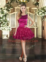 Burgundy Sleeveless Ruffles Mini Length Homecoming Dress