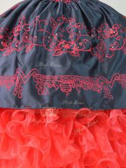 Off The Shoulder Sleeveless Brush Train Lace Up Sweet 16 Dresses Red And Black Satin and Organza