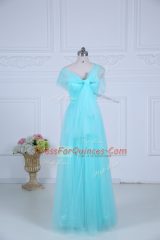 Fashionable Straps Sleeveless Zipper Court Dresses for Sweet 16 Aqua Blue Tulle