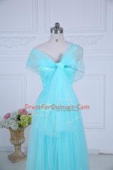 Fashionable Straps Sleeveless Zipper Court Dresses for Sweet 16 Aqua Blue Tulle
