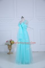 Fashionable Straps Sleeveless Zipper Court Dresses for Sweet 16 Aqua Blue Tulle