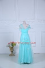 Fashionable Straps Sleeveless Zipper Court Dresses for Sweet 16 Aqua Blue Tulle