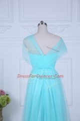 Fashionable Straps Sleeveless Zipper Court Dresses for Sweet 16 Aqua Blue Tulle