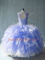 Lavender Lace Up Quinceanera Gowns Beading and Ruffles Sleeveless Floor Length