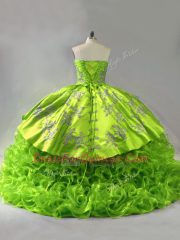 Unique Sleeveless Court Train Lace Up Embroidery Quinceanera Dresses