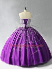 Pretty Purple Sleeveless Beading Floor Length Quince Ball Gowns