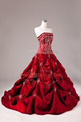 Taffeta Sleeveless 15th Birthday Dress Brush Train and Embroidery and Pick Ups