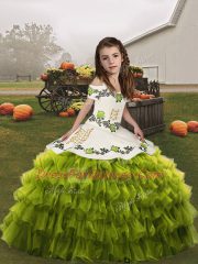 Sleeveless Lace Up Floor Length Ruffled Layers Girls Pageant Dresses