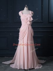 Best Column/Sheath Sleeveless Pink Prom Dresses Brush Train Zipper