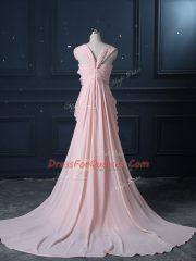 Best Column/Sheath Sleeveless Pink Prom Dresses Brush Train Zipper