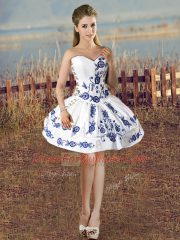 Blue And White Lace Up 15 Quinceanera Dress Embroidery and Ruffles Sleeveless Floor Length