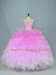 Shining Multi-color Organza Lace Up Quinceanera Dresses Sleeveless Floor Length Beading and Ruffles