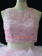 Baby Pink Organza Zipper Scoop Sleeveless Floor Length Quinceanera Dress Beading