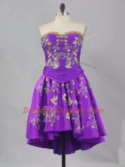 Suitable Mini Length Lace Up Dress for Prom Eggplant Purple for Prom and Party and Military Ball with Embroidery