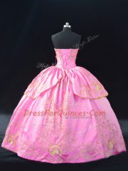 Affordable Sleeveless Lace Up Floor Length Embroidery Quince Ball Gowns