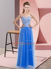 Flirting Tulle Sweetheart Sleeveless Lace Up Beading Dress for Prom in Blue