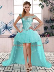 Enchanting Aqua Blue Off The Shoulder Lace Up Beading and Ruffles Quinceanera Gowns Sleeveless