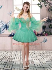 Flirting Sweetheart Sleeveless Lace Up Prom Gown Turquoise Tulle