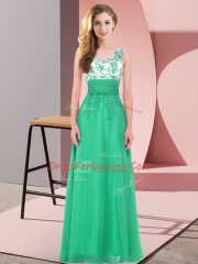New Style Scoop Sleeveless Backless Quinceanera Court of Honor Dress Turquoise Chiffon