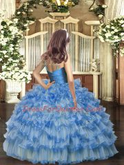 Trendy Blue Zipper V-neck Ruffled Layers Pageant Dress for Womens Organza Sleeveless