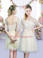 Customized Mini Length Empire Half Sleeves Champagne Damas Dress Lace Up