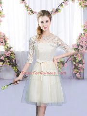 Customized Mini Length Empire Half Sleeves Champagne Damas Dress Lace Up