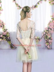 Customized Mini Length Empire Half Sleeves Champagne Damas Dress Lace Up