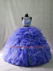 Great Two Pieces Sleeveless Lavender Sweet 16 Quinceanera Dress Brush Train Zipper