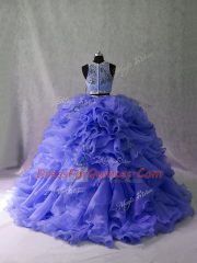 Great Two Pieces Sleeveless Lavender Sweet 16 Quinceanera Dress Brush Train Zipper