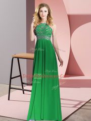 Glamorous Floor Length Green Evening Dress Chiffon Sleeveless Beading