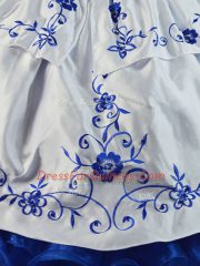 Pretty Blue And White Organza Lace Up Sweetheart Sleeveless 15 Quinceanera Dress Brush Train Beading and Embroidery and Ruffles